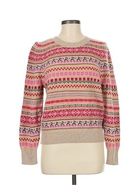 J Crew Pink Beige Fair Isle Cherries Sweater Medium